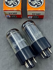 NOS GE 5Y3GT Rectifier Tubes Gray Plates Top Ring Getters Tests Strong TV-7B/U