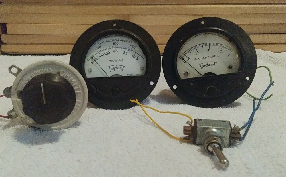 Vintage Triplett Gauge and Control Set Ohmite Mfg Model J AC Amp DC Microamp