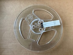 Vintage 7-Inch Take-Up Tape Reel Empty reel-to-reel Clear Plastic w/ Label