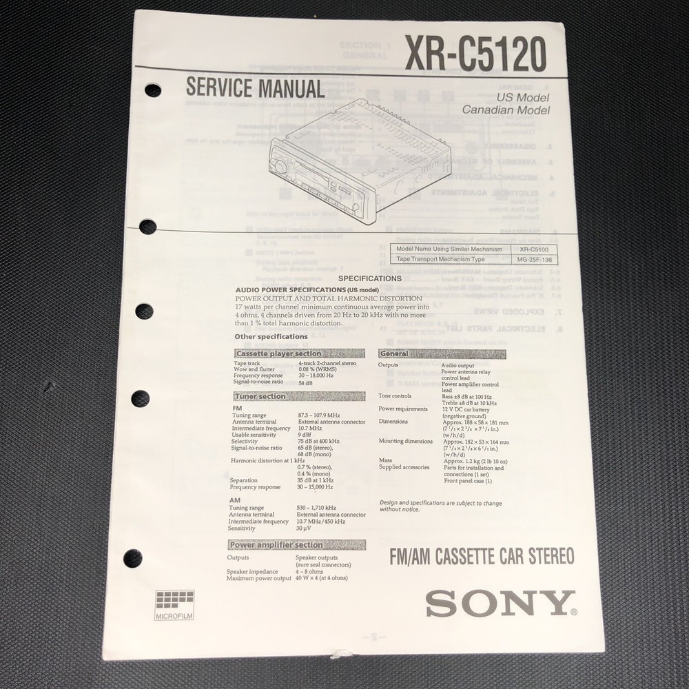 Sony XR-C5120 Car Stereo Service Manual o