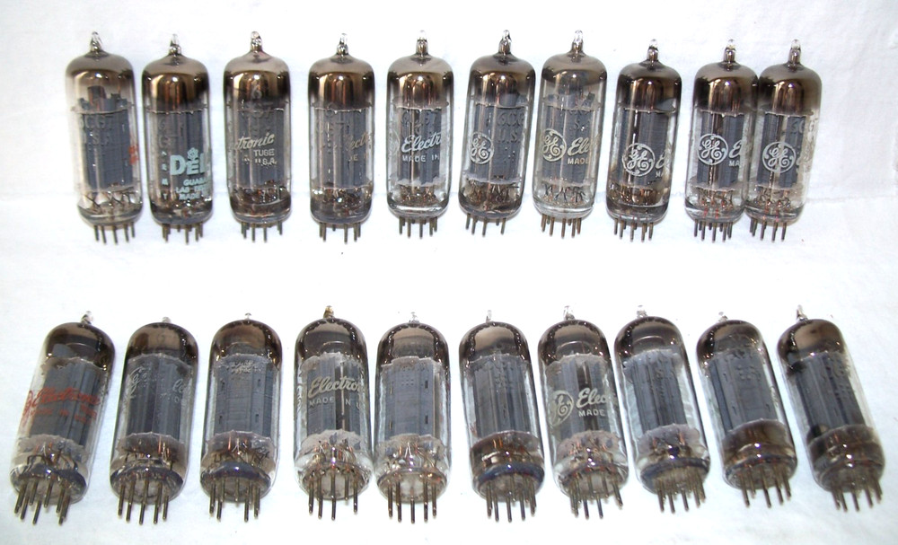 Lot (20) GE-made 6CG7 tubes,radio,amp,gray plates,center shield,6FQ7,twin triode