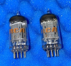 TWO RCA ECC82 12AU7A Tubes /Amplitrex Tested/ Halo / 1973 Long Grey Plates