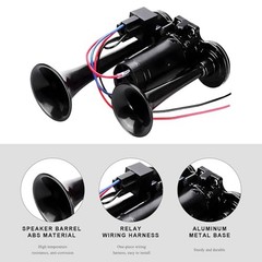 12V Car Air Horn, 120DB Dual Trumpets Super Loud Train Electric Horns Black