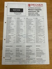 Becker Autoradio Mexico Cassette 765 Technical Information Manual Vintage