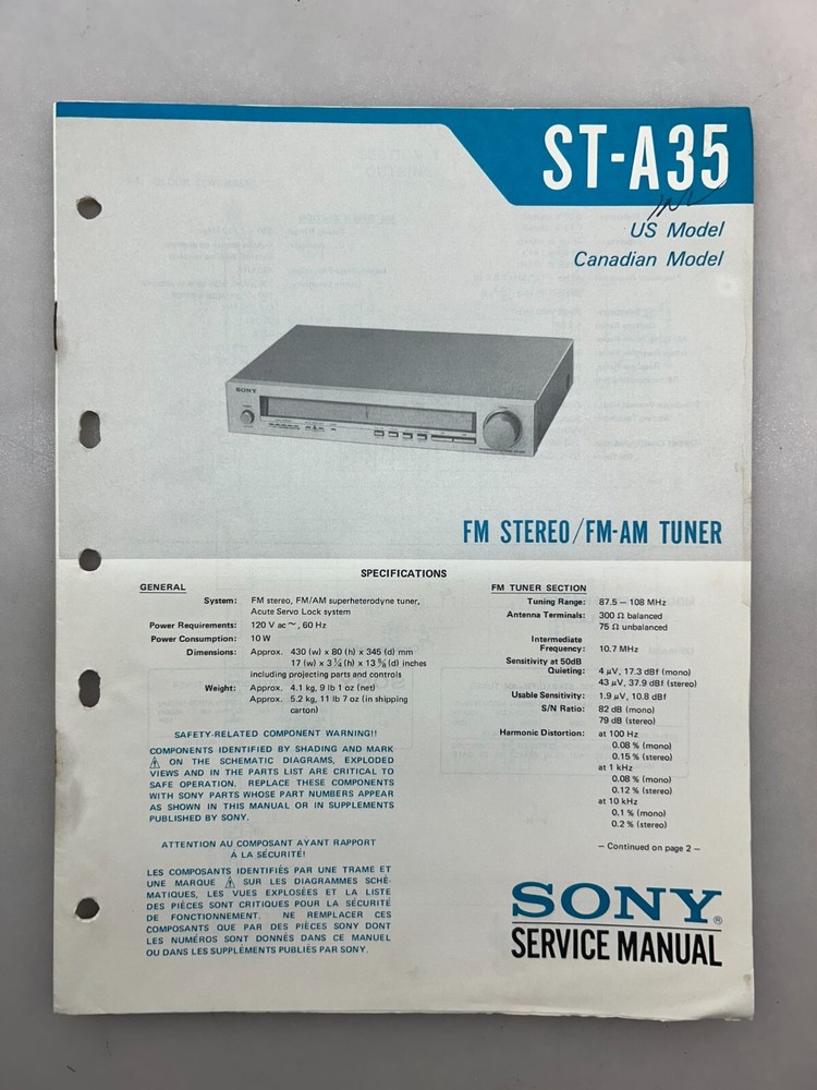 Sony ST-A35 Original Service Manual Free Shipping