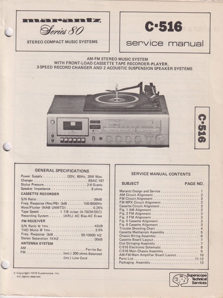 LOOKS NEW ORIGINAL MARANTZ 80 SERIES COMPACT STEREO MUSIC SYSTEM SERVICE MAN. x