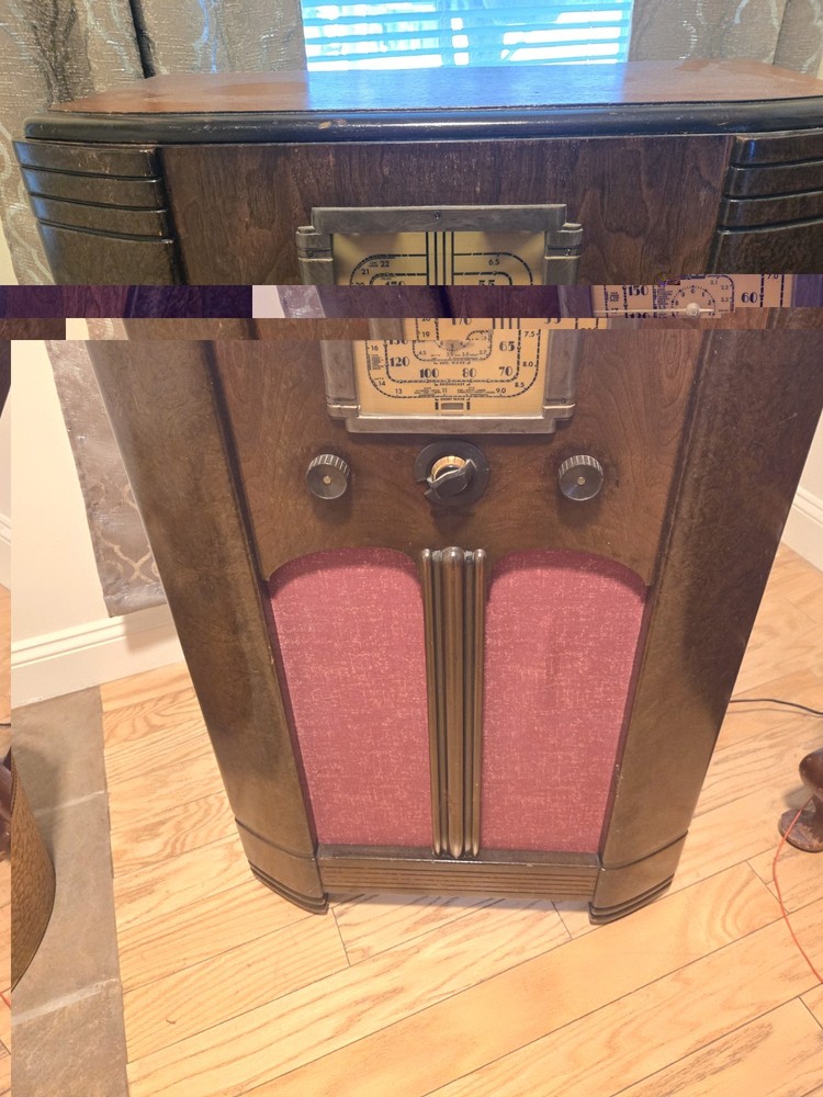 RCA Vintage Floor Console Tube Radio Wood Cabinet Dial Knobs Speaker Grille