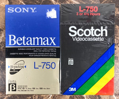 Betamax SEALED Beta Tape Blank Lot 2 Sony & Scotch L-750 Video Cassette 750BT