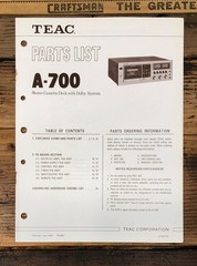 Teac / Tascam A-700 Cassette Parts List Manual *Original*