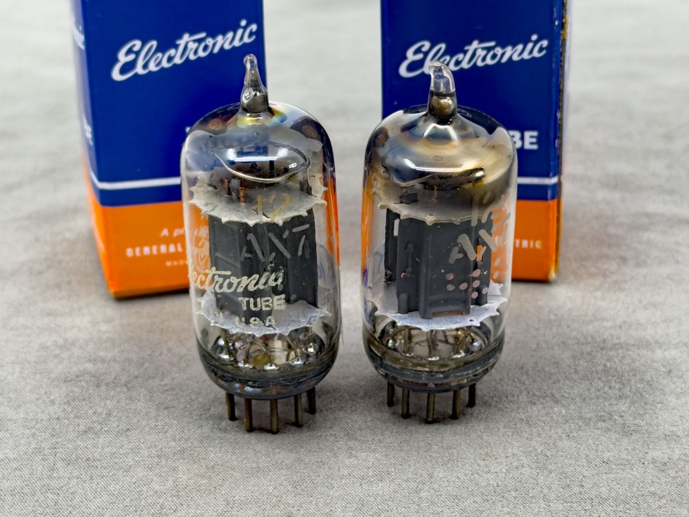 (2) GE 12AX7 ECC83 Tubes Gray Plates Horseshoe Getters Tests Strong Amplitrex