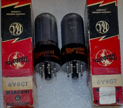 Matched Pair 6V6GT Marconi NOS smoked glass Vacuum Tubes, TV-7D Tested