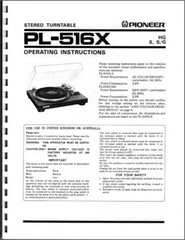 Pioneer PL-516X Turntable Owners Manual