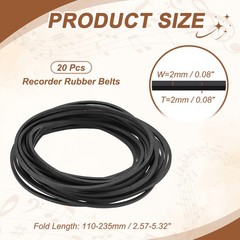 20Pcs Recorder Rubber Belts 110-145mm Mix Square Cassette Recorder(2mm Width)