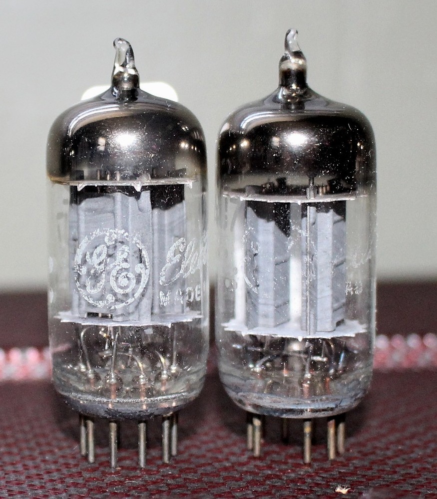 GE 12AU7 ECC82 PERFECT MATCH PAIR LONG PLT D GETR TEST NOS+ VINTAGE 1955