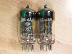Pair of Brimar 6057 Yellow T Black Plate Square Getter 1956 Tubes – 6% matched