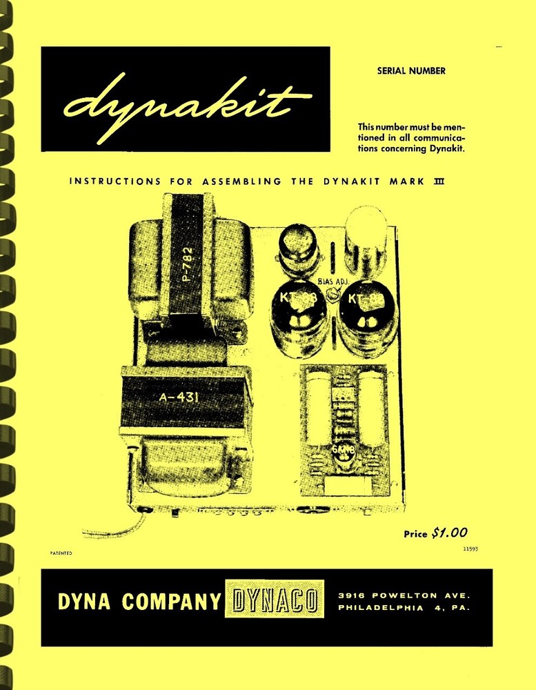 Dynaco Dynakit Mark III MK III STRUCTIONS FOR ASSEMBLY OPERATION MANUAL