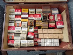 Lot of 84 Vintage TV Audio Vacuum Tubes (NOS) Inside an Old Case