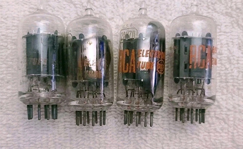 Very Strong Quad RCA 12AU7A Clear Top Grey Plate Side [] Getter