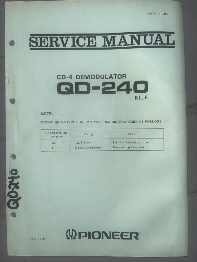 Pioneer QD-240 F KL Demodulator Service Manual Original