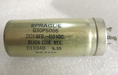 One 1955 Sprague 24 / 24 uF @ 450vdc Electrolytic Capacitor G30P5066 D19340