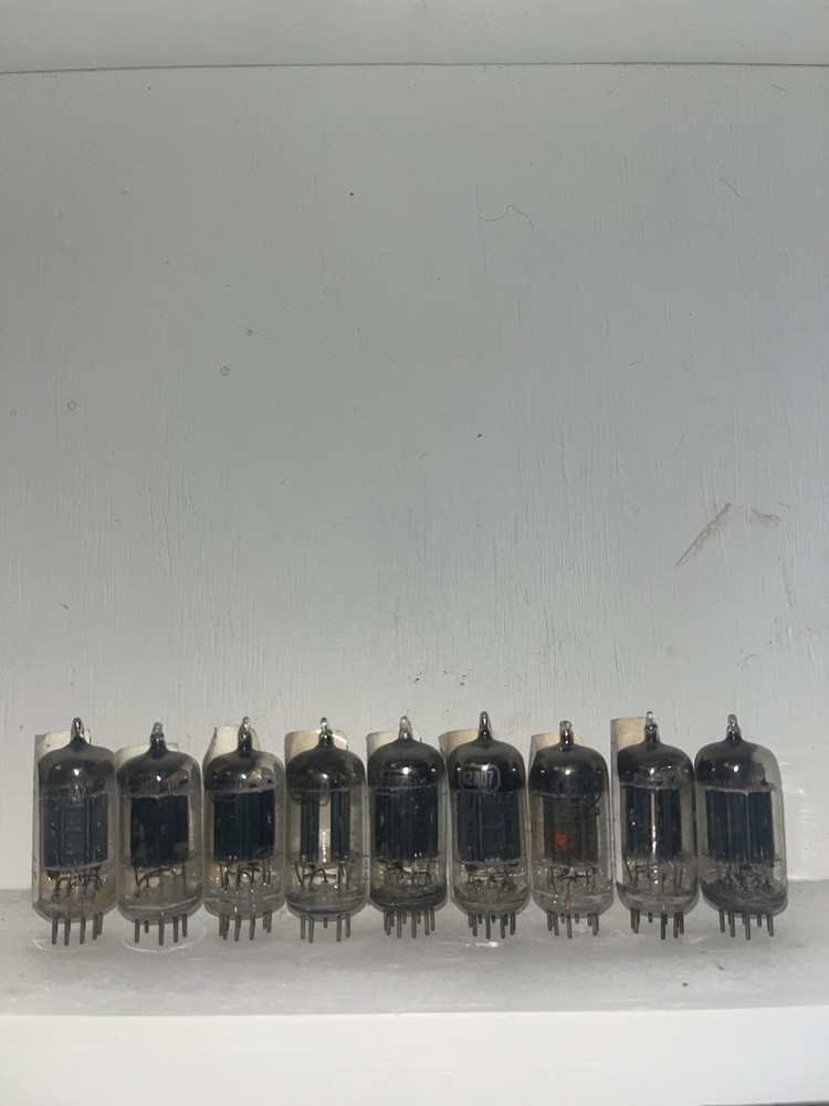 9 Unknown Brand Lot 12AU7 Black Plate Tubes Tubes TV7 Test Strong See Photos