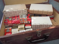 Lot of 84 Vintage TV Audio Vacuum Tubes (NOS) Inside an Old Case