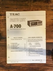 Teac A-700 Cassette Parts List Manual *Original*