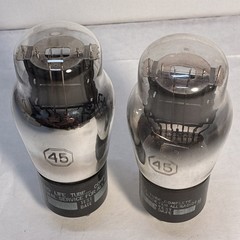 2 National Union branded vacuum tubes Type 45 power amplifier triode ST shape