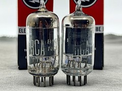 Matched Pair RCA 12AX7 ECC83 Long Black Plates &lsquo;D&rsquo; Getters Test NOS Amplitrex