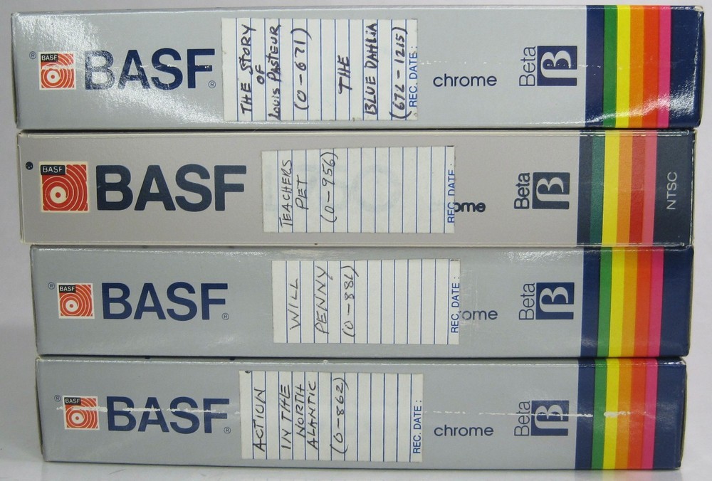 Vintage Betamax Beta Tape Lot of 4 Used Tapes BASF Model L-750 Chrome w/ Cases
