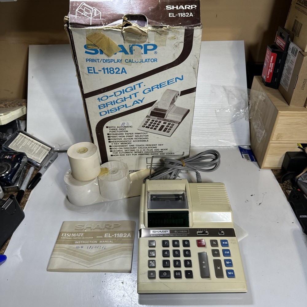 Vintage Sharp Calculator EL-1182A With Box And Paper