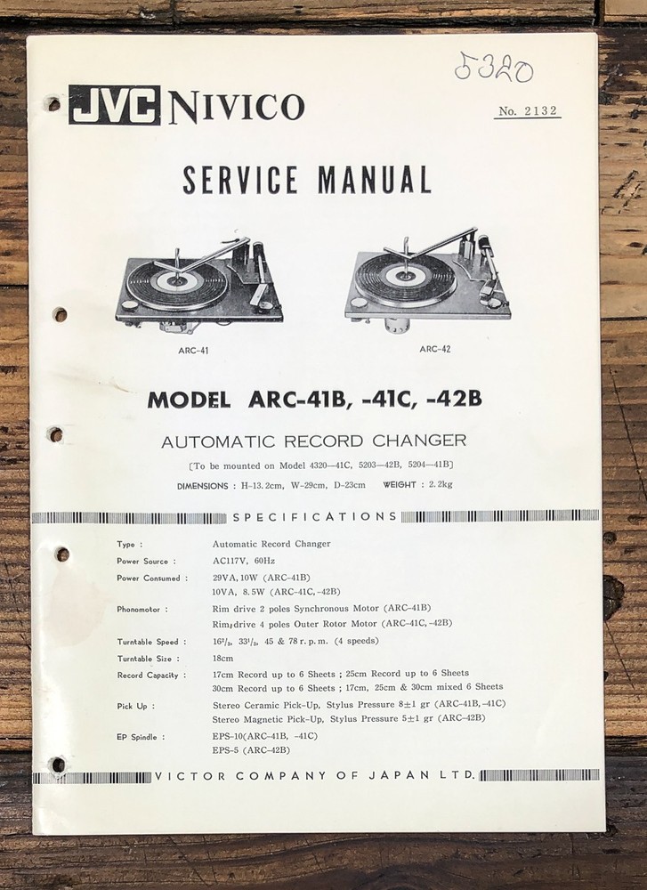 JVC ARC-41B ARC-41C ARC-42B Record Changer Service Manual *Original*