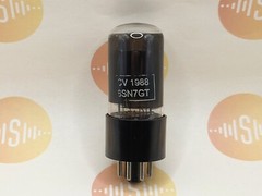 Brimar CV1988 = 6SN7GT Black Glass Lower Declined Getter – British BVA &rsquo;59 – NOS