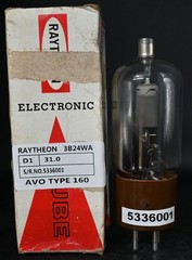 1x 1973&rsquo;s RAYTHEON 3B24WA Bottom Double Ring Getter USA Made AVO TYPE 160 Tested