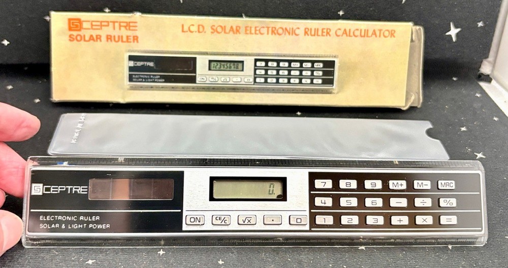VTG Sceptre LCD Solar Electronic Ruler Calculator W/Box & Instuctions Not Used