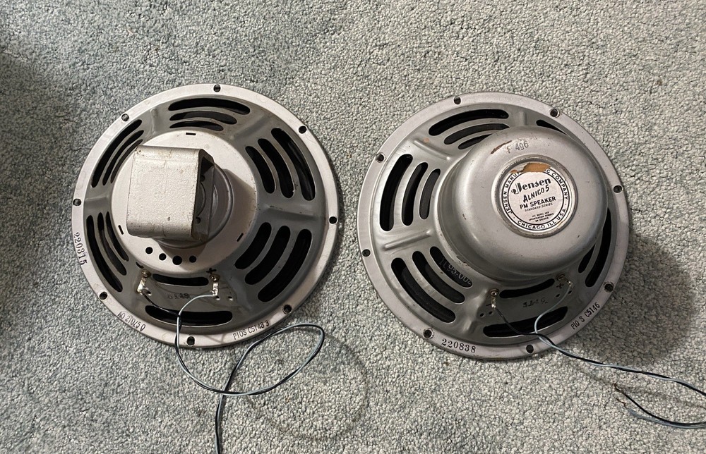 pair of vintage Jensen Alnico 5 PM (Permanent Magnet) 10-inch guitar P10s 8ohms