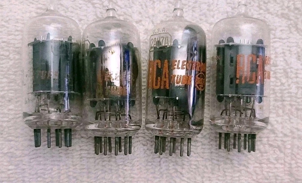 Very Strong Quad RCA 12AU7A Clear Top Grey Plate Side [] Getter