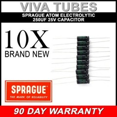 Lot of 10 New Sprague Atom 250uF 25V Electrolytic Capacitors 20% TVA-1208