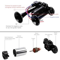 12V Car Air Horn, 120DB Dual Trumpets Super Loud Train Electric Horns Black