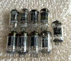 12AU7 9 Vacuum Tubes Long Black Plate, Top Square Getter
