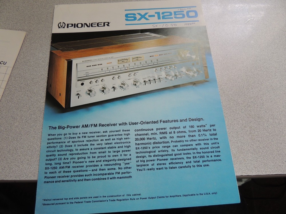 PIONEER SX-1250 BROCHURE, OPERATING INSTRUCTIONS, AND SCHEMATIC