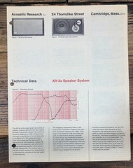 Acoustic Research AR-3A Speaker Dealer Brochure *Original*