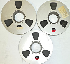 Ampex 766 10.5&Prime; Aluminum Reel to Reel Tape Reels Lot of 3 w/ Tape Vintage