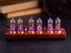 Nixie Retro look Desk Clock with modern technology. IN-14 Tubes. Wood case.