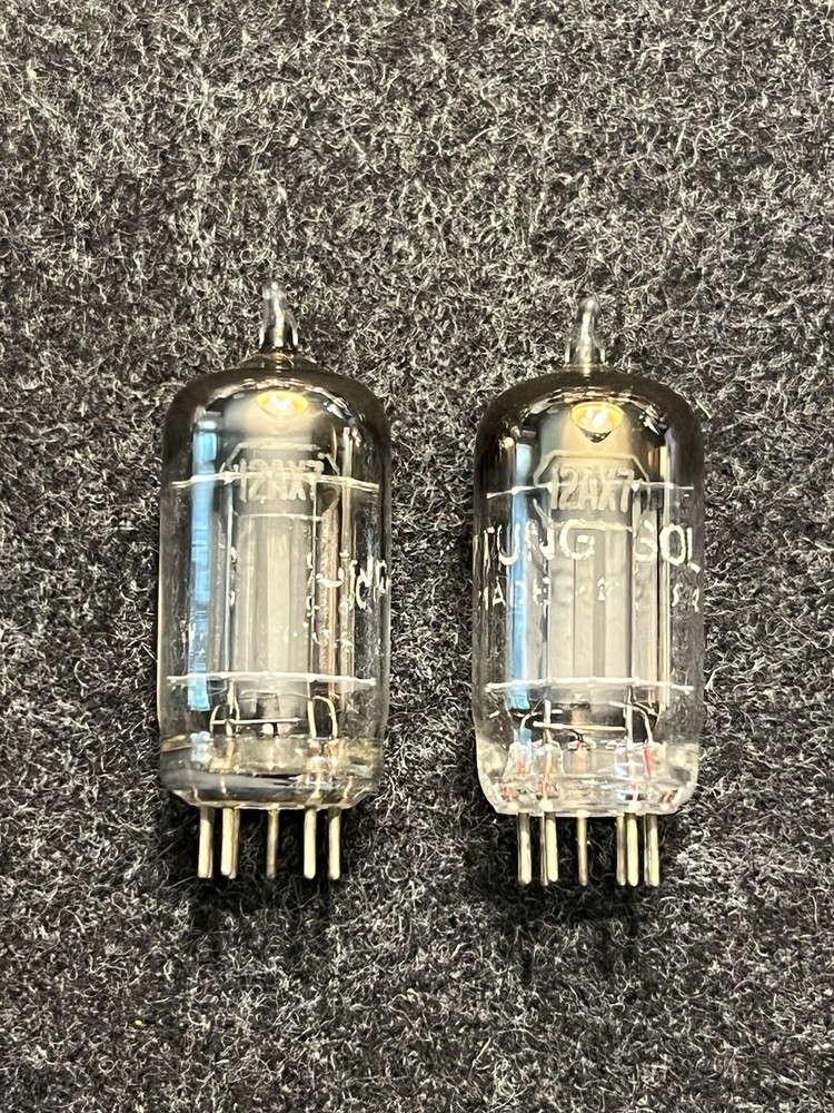 Matched Pair Tung-Sol 12AX7/ECC83 Long Plate Square Getter USA Strong