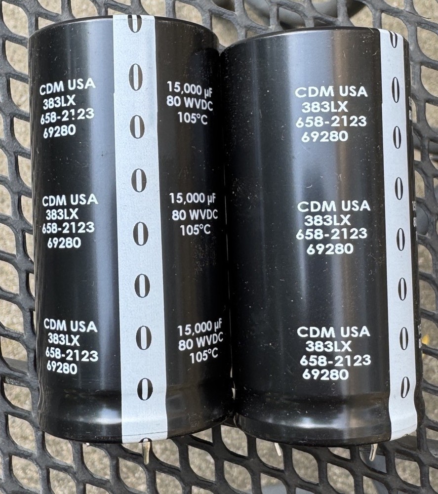 2 New 15000 uf 80v CDM Main Filter Capacitors 40mm x 80mm