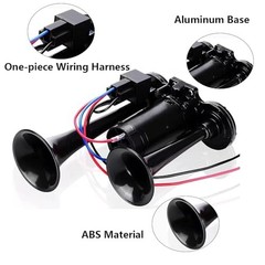 12V 600DB Super Loud Dual Electric Air Horns Kit with Compressor black