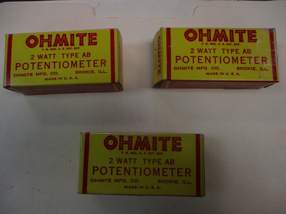 LOT OF 3 Ohmite CU-2552, CU-5041, CU-1052 Vintage, NOS 2 watt Potentiometers