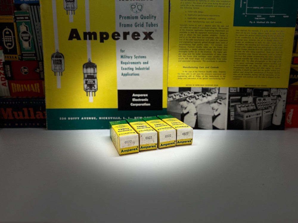 4x NOS 1963 Amperex 6922 GoldPin /Rare Heerlen⊿ 3 /DigitalTested /BugleBoy E88CC