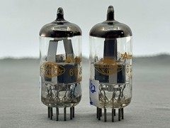 (2) Amperex 6DJ8 A Frame Globe Tubes Dimple Disc Getters Matched Codes Δ0B3 1960
